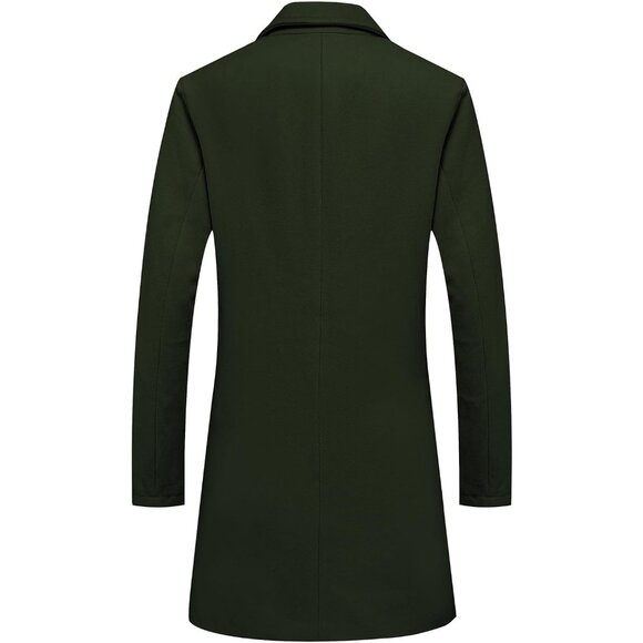 Men's Army Green Classic Wool Single Breasted Mid Long Trench Overcoat Jackets - Picture 2 of 6